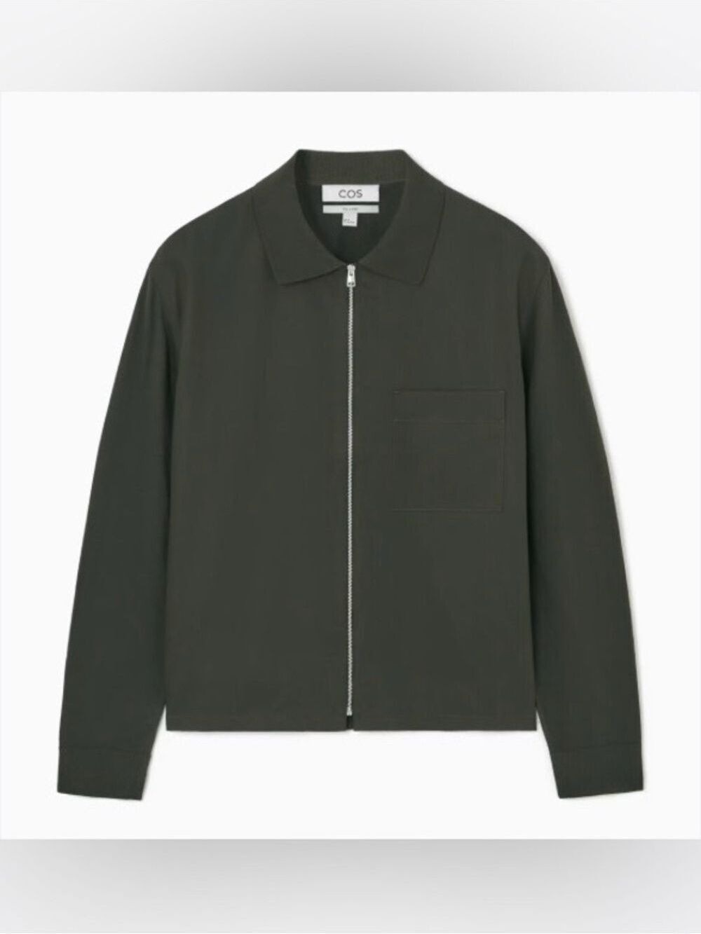 COS Olive Green Collared Zip Shirt Jacket - Size Large